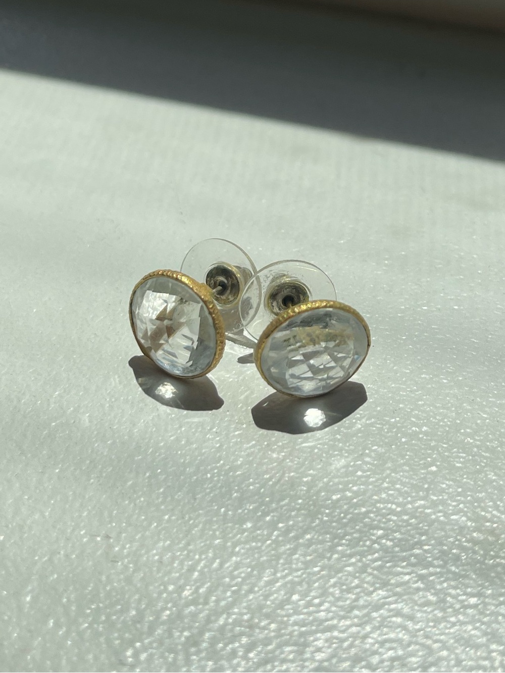 Gold-Trim Clear Stone Stud Earrings
